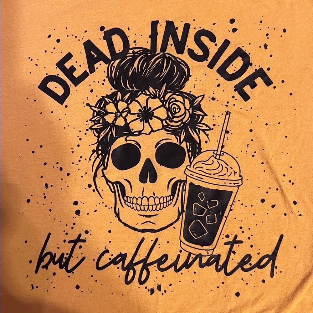 American Apparel Yellow Graphic Tee Dead Inside but Caffeinated XL